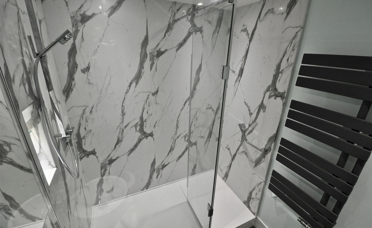 Greygreen Transform a Shower Room with Nuance Calacatta Statuario