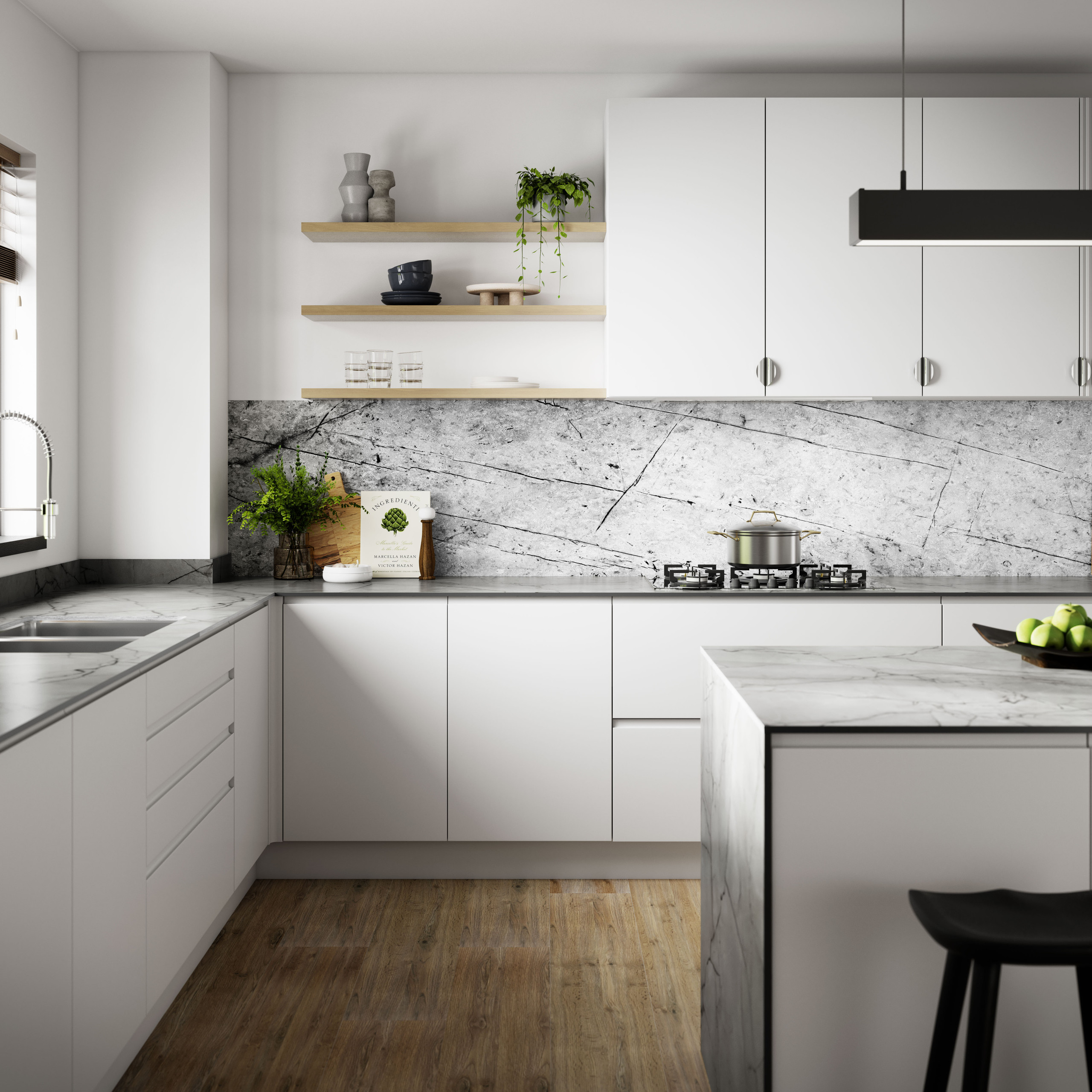 Transform Your Kitchen with Wilsonart Alloy Splashbacks: Fossil Marble Elegance