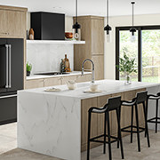 Modern Kitchen with Waterfall Island feat. Solid Surface