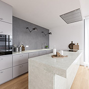 Modern Grey Mix Kitchen with Quartz Countertop and Laminate Cabinet Fronts