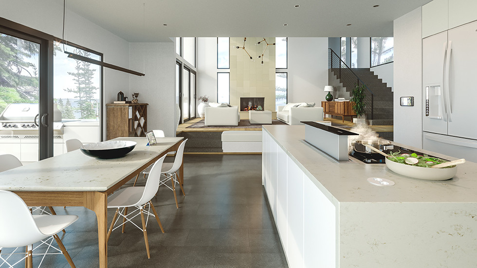 Light and Airy Modern Kitchen with Quartz Countertop and Laminate Cabinet Doors