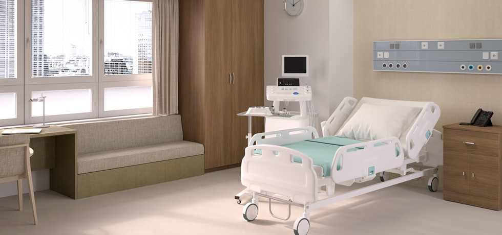 W475 Downtown Urban Walnut, P401 Chambray Crème & P404 Chambray Vert _Heathcare patient room