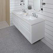 Light and Bright Main Bath with Solid Surface Countertop