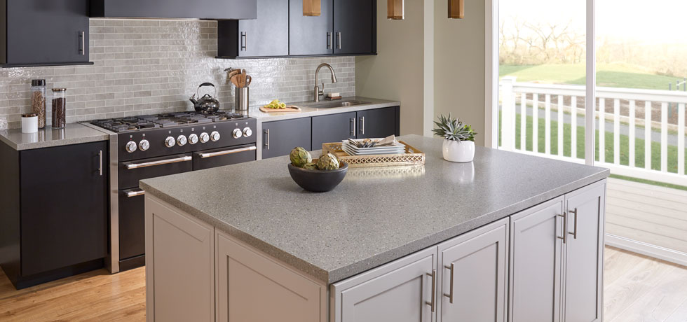 Flint Rock | Solid Surface Kitchen | features large translucent chips