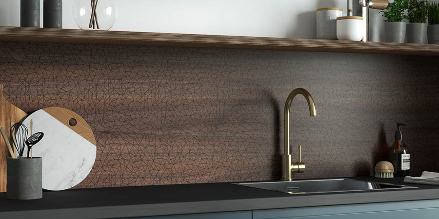 Alloy Walnut Geometric Splashback